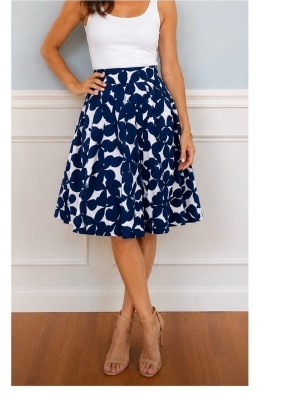 INC International Concepts Butterfly Field Skirt Flare Navy White Size 10 Medium
